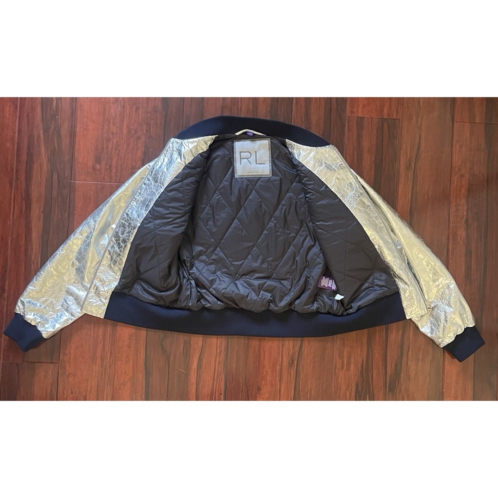 Ralph Lauren Collection Juliet Beaded Lamb Leather Bomber Jacket Silver Size 10 - Picture 8 of 16